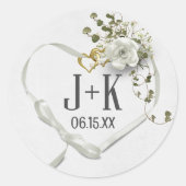 Wedding Heart Ribbon met Monogram Ronde Sticker (Voorkant)