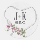 Wedding Heart Ribbon met Monogram Ronde Sticker (Voorkant)
