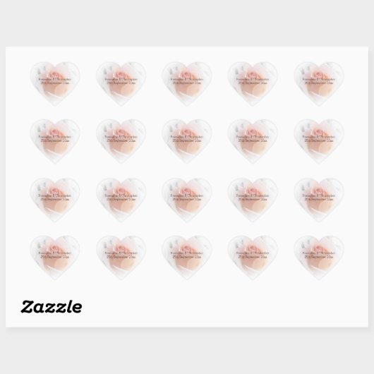 Wedding Heart Sticker Peach Pink Rosebud (Vel)