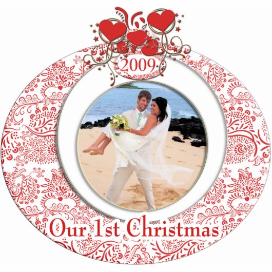 Wedding Hearts Ornament Onze 1e Kerst Fotobeeldje Ornament (Voorkant)
