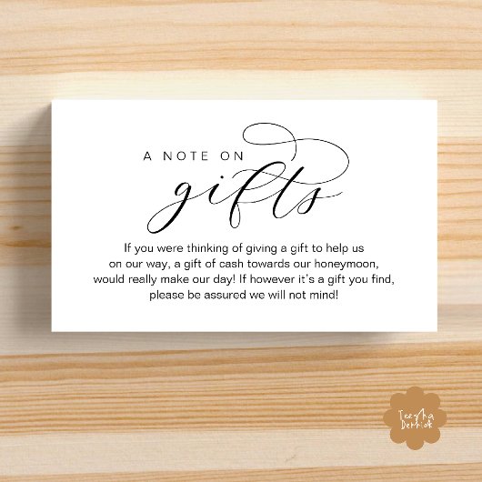 Wedding Honeymoon Fund, A Note on Gifts Informatiekaartje