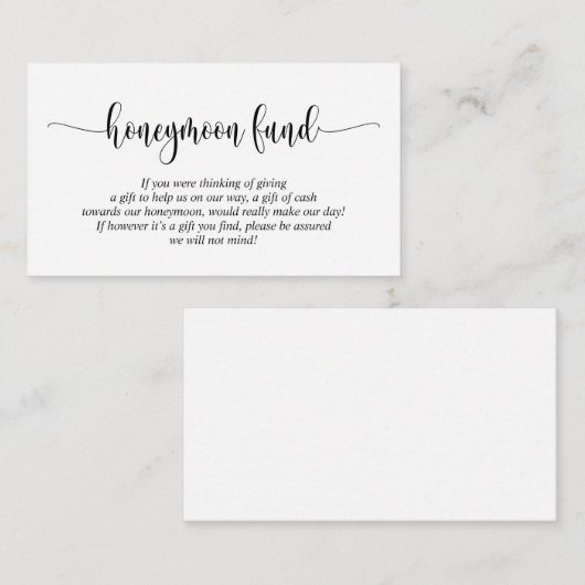 Wedding Honeymoon Fund en Wish, modern script Informatiekaartje (Voorkant / Achterkant)