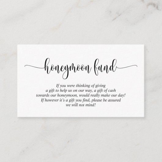 Wedding Honeymoon Fund en Wish, modern script Informatiekaartje (Voorkant)