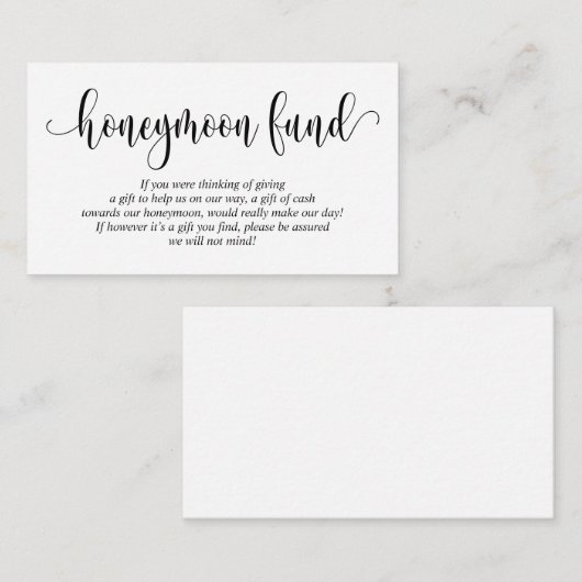 Wedding Honeymoon Fund en Wish, modern script Informatiekaartje (Voorkant / Achterkant)