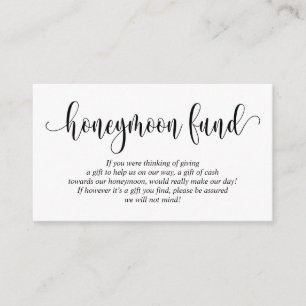 Wedding Honeymoon Fund en Wish, modern script Informatiekaartje