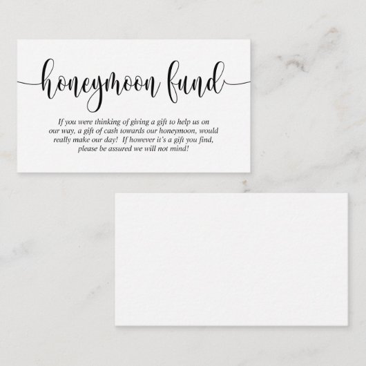 Wedding Honeymoon Fund en Wish, modern script Informatiekaartje (Voorkant / Achterkant)