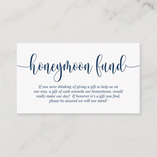 Wedding Honeymoon Fund en Wish, Navy Blue Informatiekaartje (Voorkant)