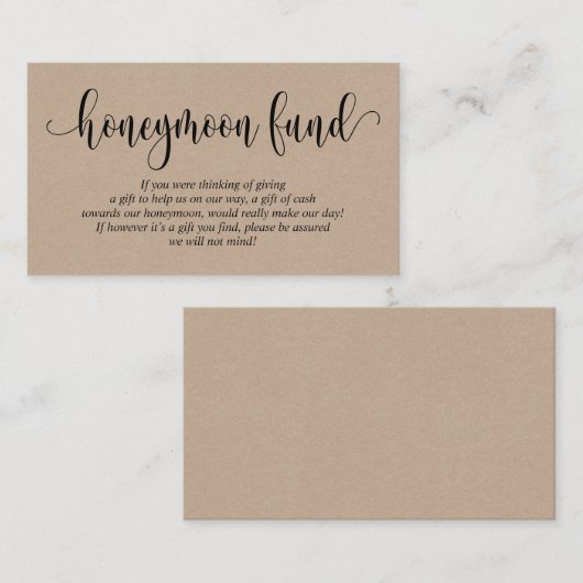 Wedding Honeymoon Fund en Wish, Rustic Kraft Informatiekaartje (Voorkant / Achterkant)