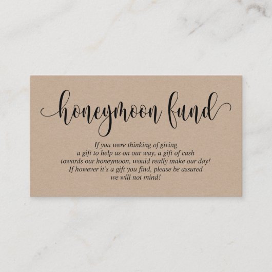 Wedding Honeymoon Fund en Wish, Rustic Kraft Informatiekaartje (Voorkant)