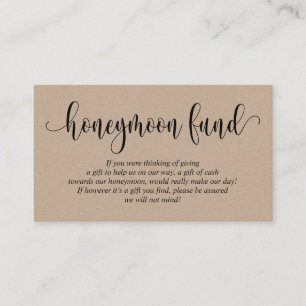 Wedding Honeymoon Fund en Wish, Rustic Kraft Informatiekaartje