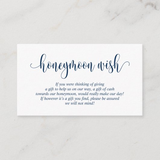 Wedding Honeymoon Fund of Wish, Modern Navy Blue Informatiekaartje (Voorkant)