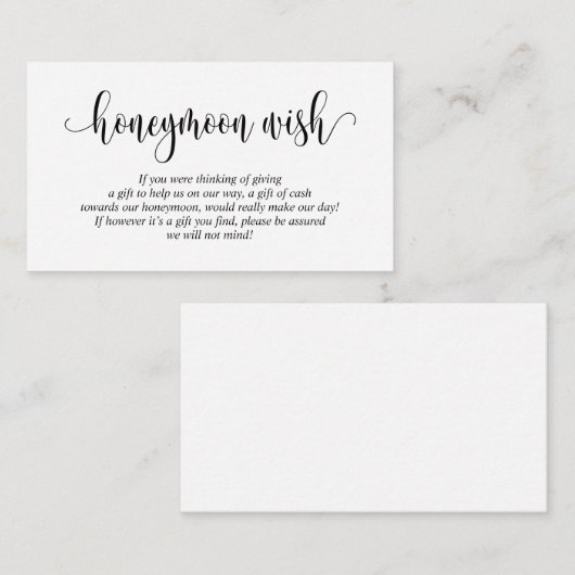Wedding Honeymoon Fund of Wish, Modern Script Informatiekaartje (Voorkant / Achterkant)