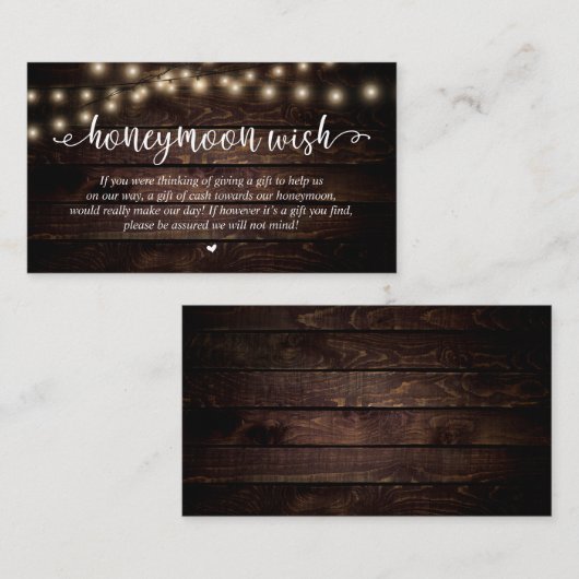 Wedding Honeymoon Fund Wish, Rustic String Lights Informatiekaartje (Voorkant / Achterkant)