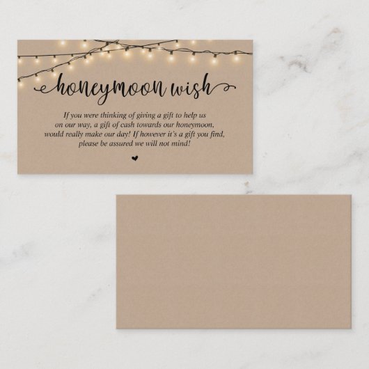 Wedding Honeymoon Fund Wish, Rustic String Lights Informatiekaartje (Voorkant / Achterkant)