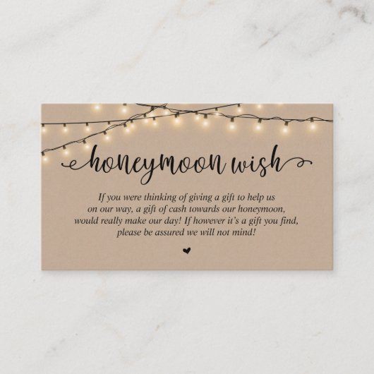 Wedding Honeymoon Fund Wish, Rustic String Lights Informatiekaartje (Voorkant)