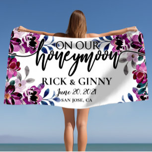 Wedding Honeymoon Gifts - gepersonaliseerde Floral Strandlaken