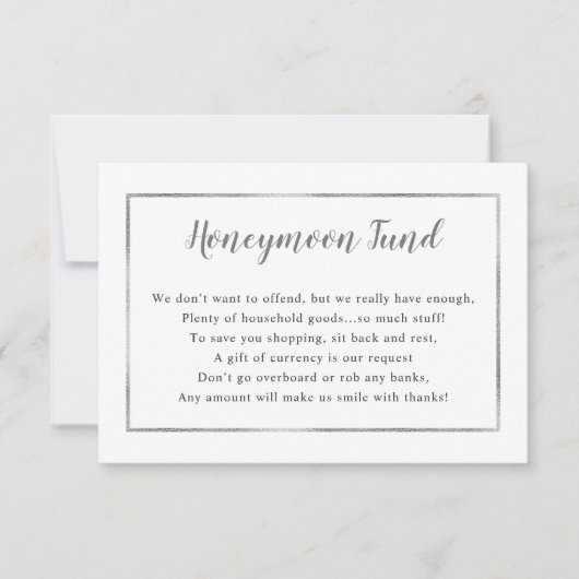 Wedding Honeymoon-kaart | gewone zilverlijst Kaart (Voorkant)