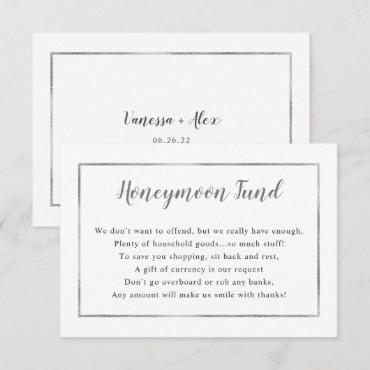 Wedding Honeymoon-kaart | gewone zilverlijst Kaart (Voorkant / Achterkant)