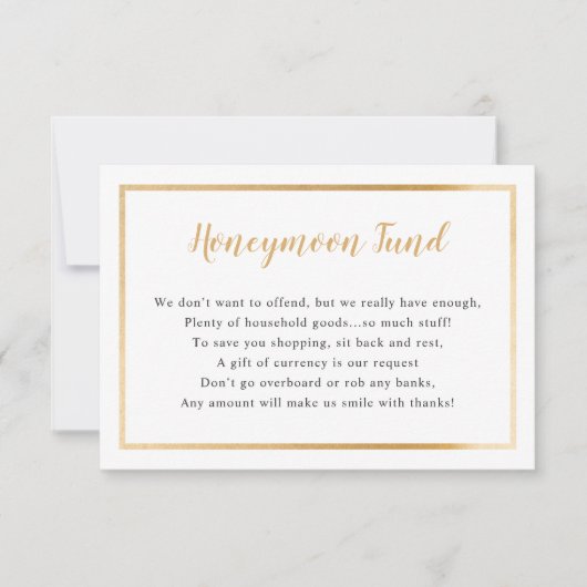 Wedding Honeymoon-kaart | lijst van gewoon goud Kaart (Voorkant)