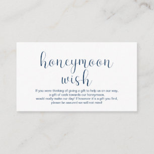 Wedding Honeymoon wens, Minimal, Navy blue font, Informatiekaartje