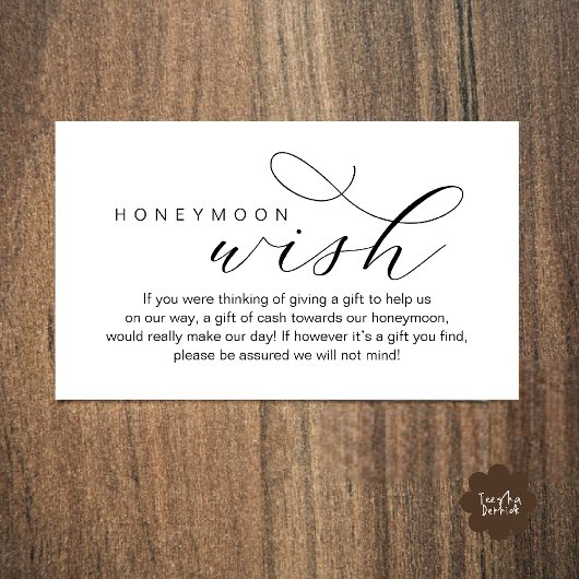 Wedding Honeymoon Wish, Fund, Minimal Clean Informatiekaartje