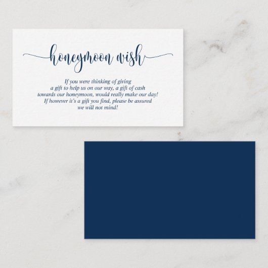 Wedding Honeymoon Wish Fund, Modern Navy Blue Informatiekaartje (Voorkant / Achterkant)