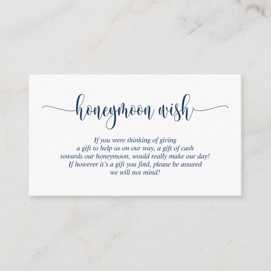 Wedding Honeymoon Wish Fund, Modern Navy Blue Informatiekaartje (Voorkant)