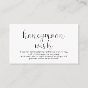 Wedding Honeymoon wish, Minimal, Black font, Informatiekaartje