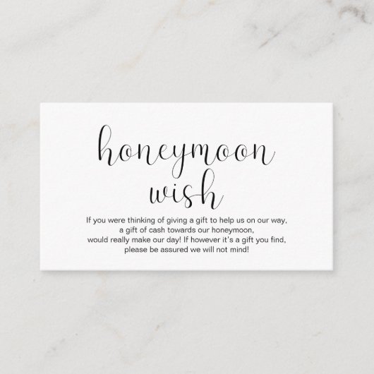 Wedding Honeymoon wish, Minimal, Black font, Informatiekaartje (Voorkant)