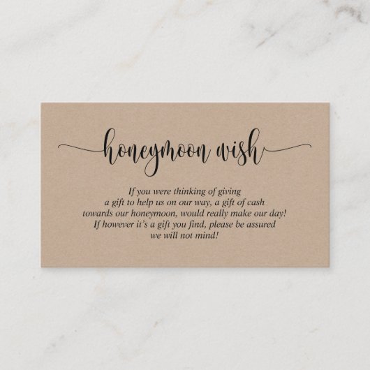 Wedding Honeymoon Wish of Fund, Brown Kraft Informatiekaartje (Voorkant)