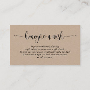 Wedding Honeymoon Wish of Fund, Brown Kraft Informatiekaartje