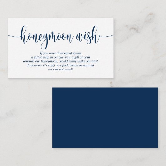 Wedding Honeymoon Wish of Fund, Modern Navy Blue Informatiekaartje (Voorkant / Achterkant)