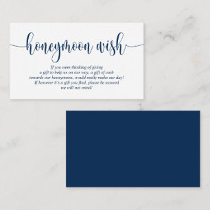 Wedding Honeymoon Wish of Fund, Modern Navy Blue Informatiekaartje