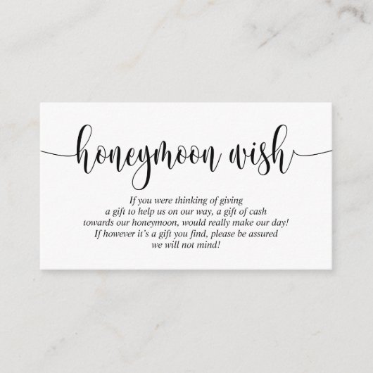 Wedding Honeymoon Wish of Fund, modern script Informatiekaartje (Voorkant)