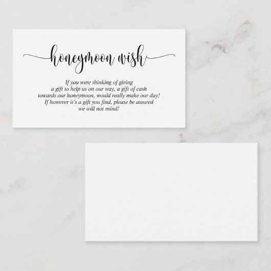 Wedding Honeymoon Wish of Fund, modern script Informatiekaartje (Voorkant / Achterkant)