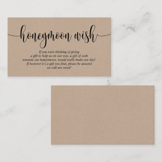 Wedding Honeymoon Wish of Fund, Rustic Kraft Informatiekaartje (Voorkant / Achterkant)