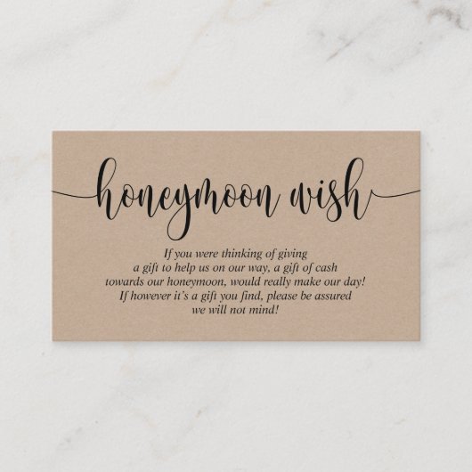 Wedding Honeymoon Wish of Fund, Rustic Kraft Informatiekaartje (Voorkant)