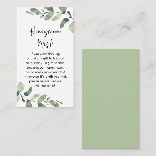 Wedding Honeymoon Wish, Rustic Greenery Eucalyptus Informatiekaartje (Voorkant / Achterkant)