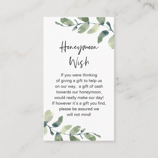 Wedding Honeymoon Wish, Rustic Greenery Eucalyptus Informatiekaartje (Voorkant)