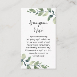 Wedding Honeymoon Wish, Rustic Greenery Eucalyptus Informatiekaartje