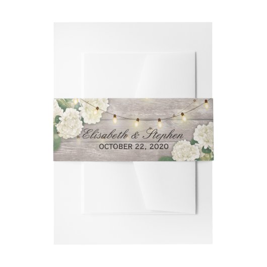 Wedding Hydrangea Floral String Lights Rustic Wood Uitnodigingen Wikkel (Voorkant Voorbeeld)