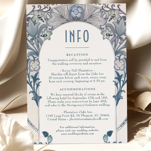 Wedding INFO Art Nouveau Dusty Blue W Morris Kaart