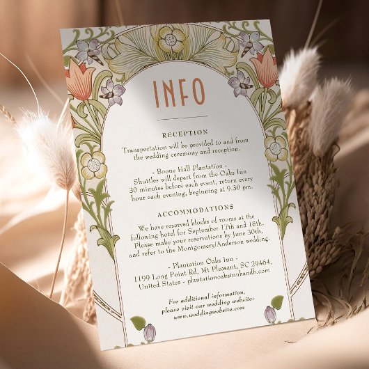 Wedding INFO  Art Nouveau William Morris Kaart