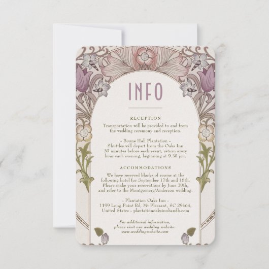 Wedding INFO Art Nouveau William Morris Lavender Kaart (Voorkant)