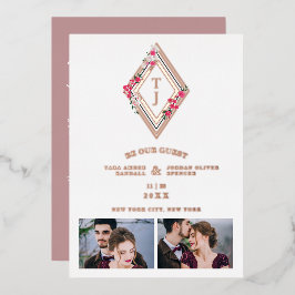 Wedding Initials 2 Photos Real Rose Gold Effect Folie Uitnodiging