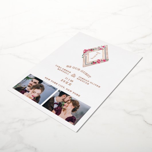 Wedding Initials 2 Photos Real Rose Gold Effect  Folie Uitnodiging (Gedraaid)