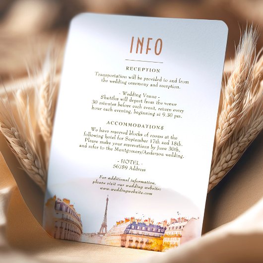 Wedding Insert INFO en Details Paris Frankrijk Kaart