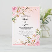 wedding invation pink golde with flowers kaart (Staand voorkant)