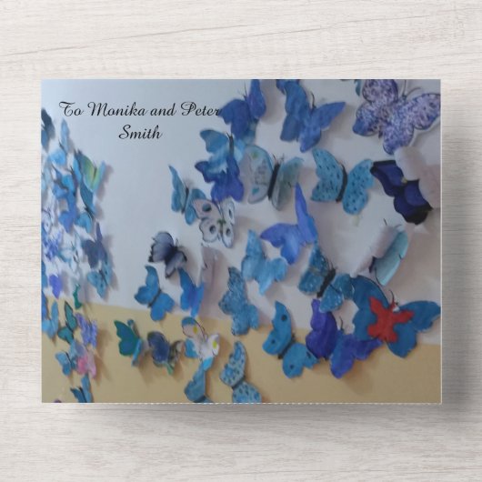 wedding invitatio blue butterflies all in one uitnodiging (Voorkant)