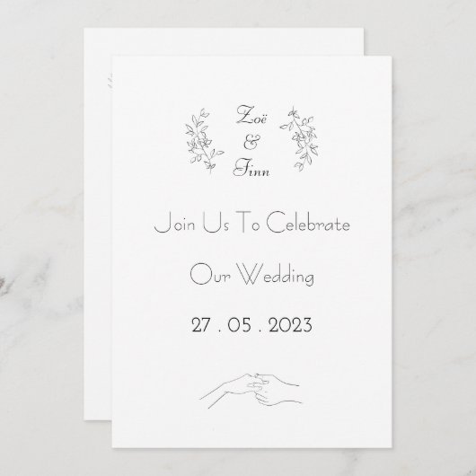 Wedding Invitation (12,7 x 17,8 cm) - Black&White Kaart (Voorkant / Achterkant)